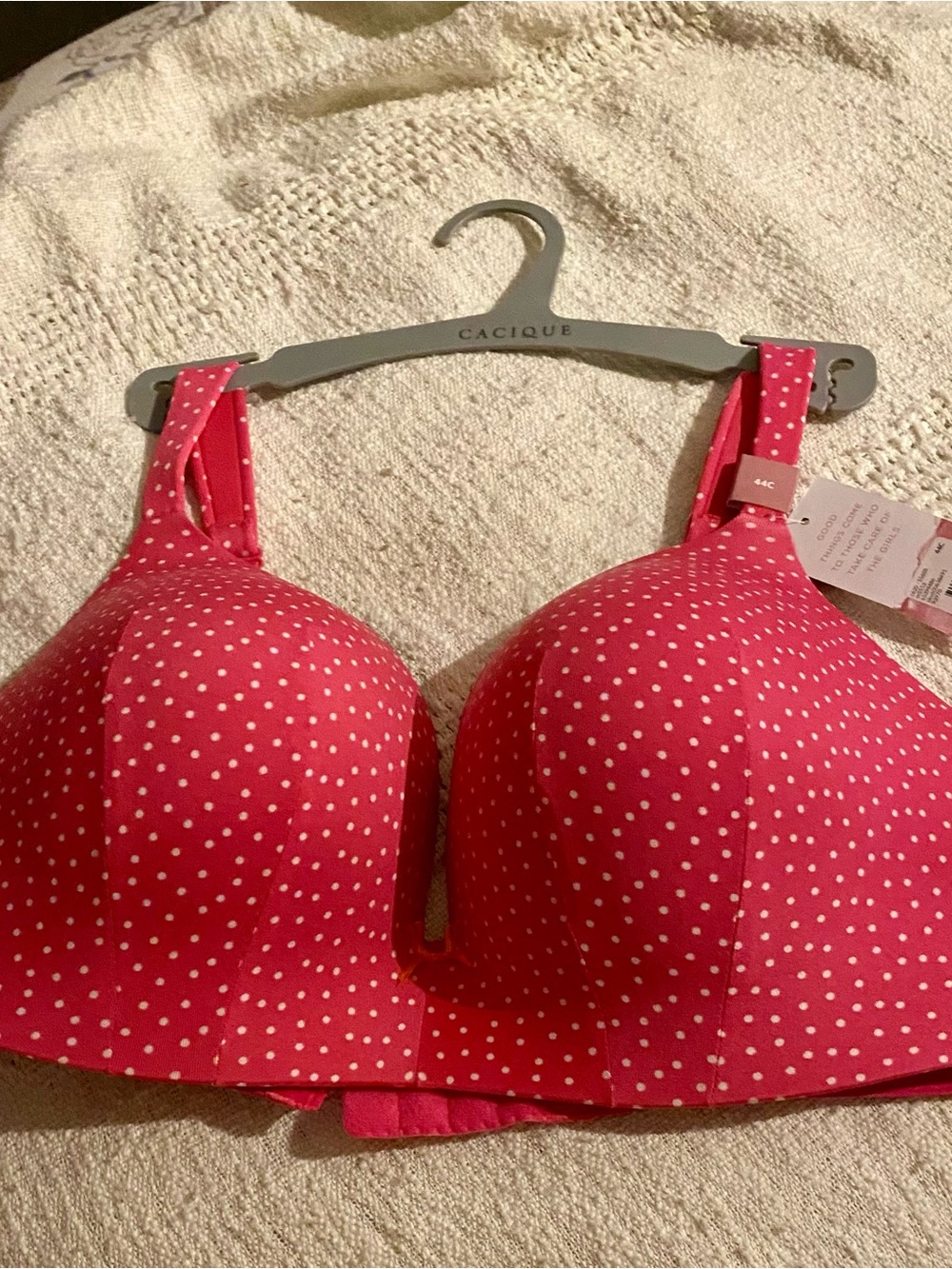 Cacique Hot Pink with White Polka Dot Molded Bra